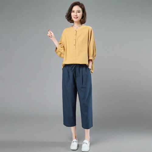 棉麻套装女夏2025新款小个子中年妈妈大码时尚洋气减龄亚麻两件套图片