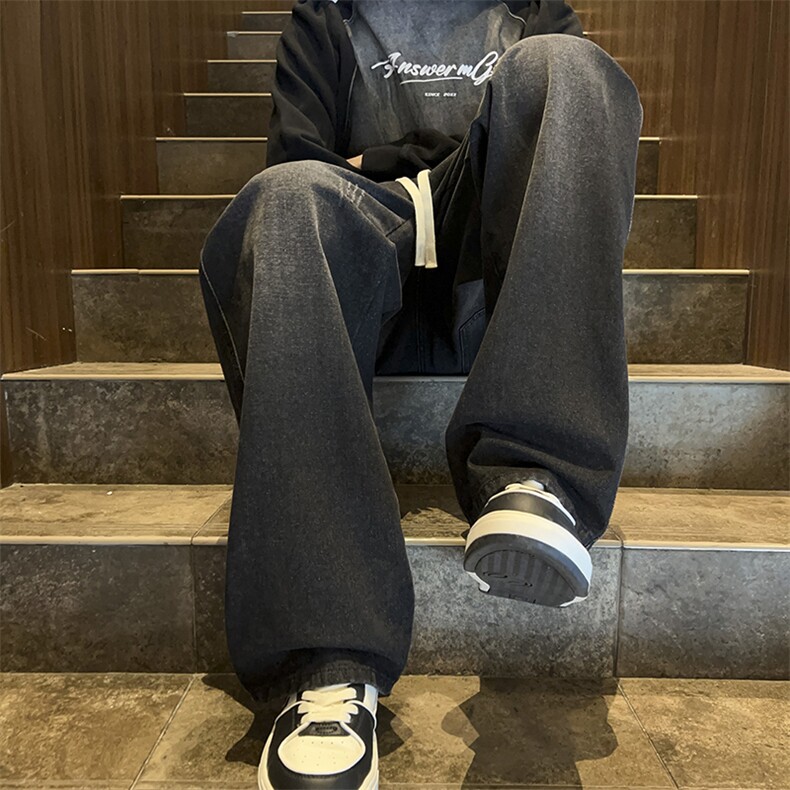 秋季新款男士橡筋裤港风宽松直筒百搭潮流美式水洗薄款126-P40,男装休闲裤,星座1006