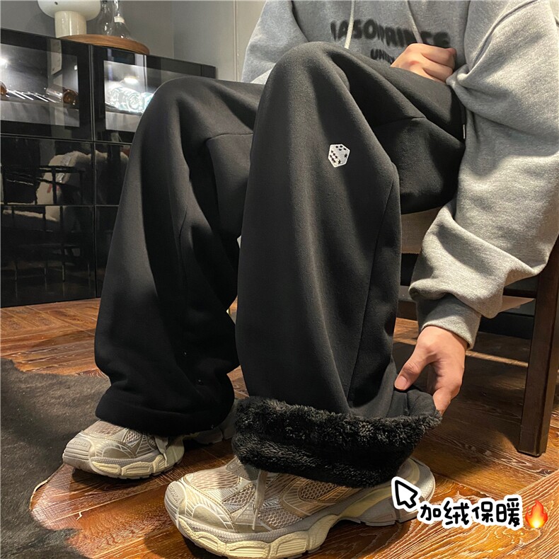2025冬季加绒保暖潮流骰子刺绣宽松休闲卫裤B315-K873JR-p65控88,男装休闲裤,电商B315