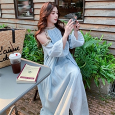 套头系带X型裙秋季夏季连衣裙春秋仙气长袖复古女装大码气质公主，女装连衣裙，浙宝305