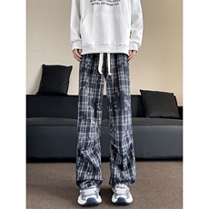 26春款cityboy格纹阔腿裤松弛感休闲撞色时尚长裤K640TP38，男装休闲裤，电商A102B