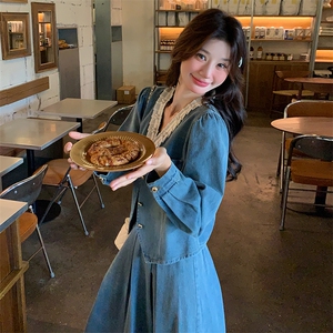 法式蕾丝花边拼接牛仔套装裙女2025春季新款气质温柔风百搭两件套图片