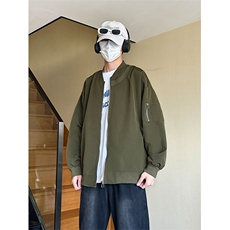 新款春季纯色男棒球风夹克宽松圆领工装休闲夹克外套JK3214-P50，男装夹克，电商A128
