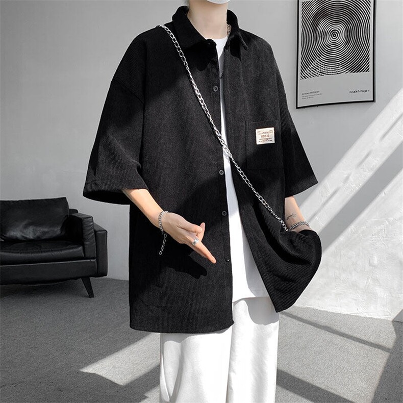 短袖衬衫男士夏季新款港风宽松大码灯芯绒衬衣CS005-P35，男装衬衫，星座214-3