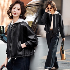 BK时尚油蜡磨砂皮女立领小个子短款海宁皮衣夹克外套2026春秋新款，女装皮衣，跑量工厂店