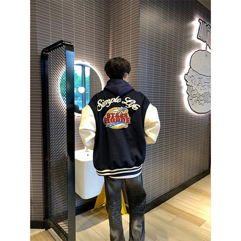 网图有货美式植绒毛巾刺绣棒球服宽松夹克棉衣外套男女A1125-P80,男装夹克,星座1505