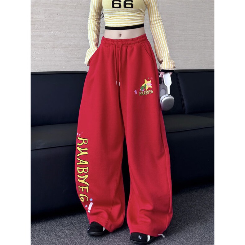 美式字母印花运动卫裤女宽松垂感显瘦阔腿直筒休闲裤K0859-P45,男装休闲裤,星座308B-2