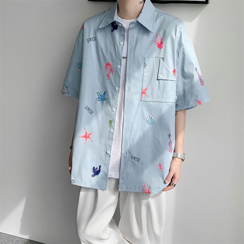 CS1141-特P35 控68 花衬衫男短袖夏季休闲薄款冰丝半袖宽松大码图片