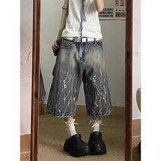 美式街头闪电纹牛仔七分裤复古大码宽松显瘦阔腿直筒裤NK1113，男装牛仔裤，星座1116A（原606A-3）