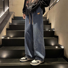 贴标复古牛仔裤男士春秋季青少年潮牌宽松直筒裤XK66219特批35，男装牛仔裤，电商A042