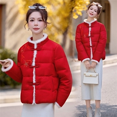 现货2026新中式水貂毛拼接手工刺绣提花气质优雅白鹅绒羽绒服，女装羽绒服，卡杰菲