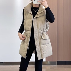 日系无品牌简约文艺拉链中长款立领收腰棉服马甲女装流行潮流新款，男装背心/马甲，星座1210-1