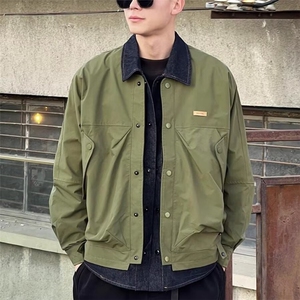 假两件翻领棉服男冬季牛仔拼接工装外套青年痞帅宽松休闲加厚棉衣,渔夫牛仔帽搭配图片