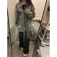 【有货】美式复古泼墨涂鸦破洞牛仔外套男女工装夹克J61HH-特P72，男装夹克，星座1007（原301D）