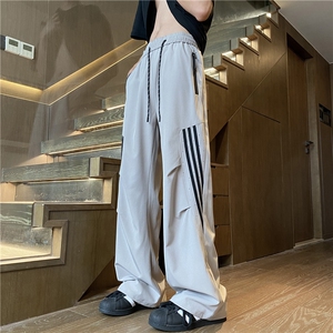 夏季新款潮流三条杠薄款宽松休闲冰丝裤B315-K24231-特P40控78图片