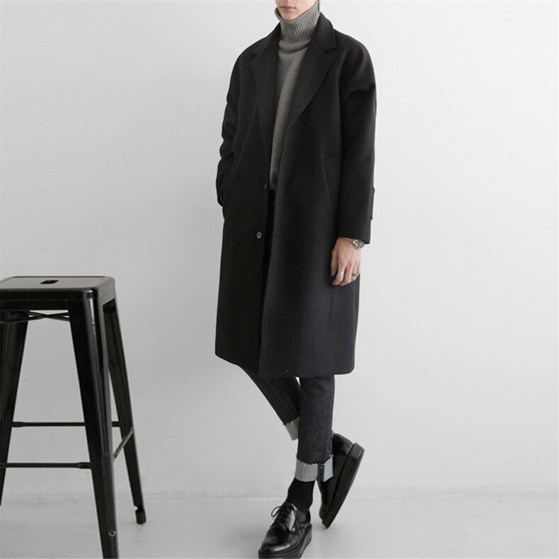 秋冬简约毛呢大衣男韩版宽松落肩插肩袖风衣学院外套FK12-P155，男装毛呢大衣，四季星座713