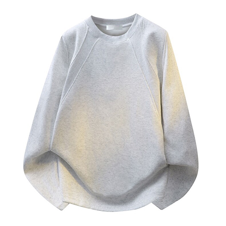 抖音得物品质26春装美式高街曼巴棉螺纹拼接卫衣圆领长袖T恤YT164,男装T恤,电商A486-1