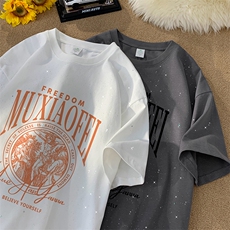 量大优供抖音视频支持得物配合二开美式满天星亮片短袖T恤MTX190，男装T恤，电商A486