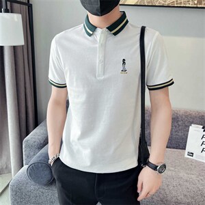 珠地大货刺绣撞色精神小伙短袖polo衫潮流大码翻领t恤潮T016-P45图片