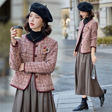小香风外套女2025秋冬新款独特漂亮超好看韩系短款棕色羊毛呢夹克，女装短外套，依路服饰