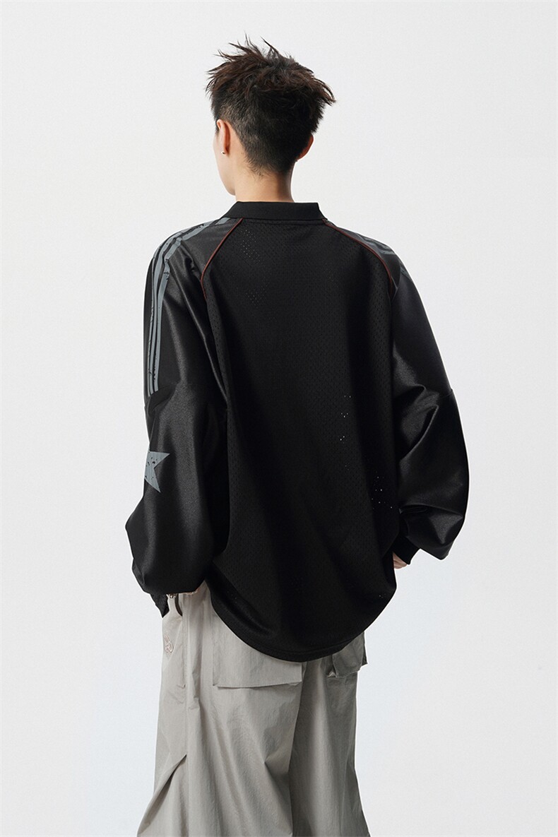 美式翻领POLO衫大码M-5XL插肩拼接V领球衣长袖T恤T78096P48控78,男装Polo衫,星座226-1