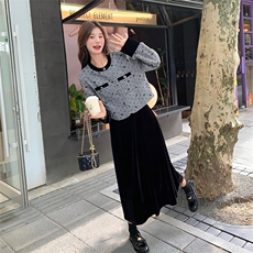 法式高级感小香风裙女2024秋季新款黑色丝绒吊带连衣裙，女装连衣裙，2C129