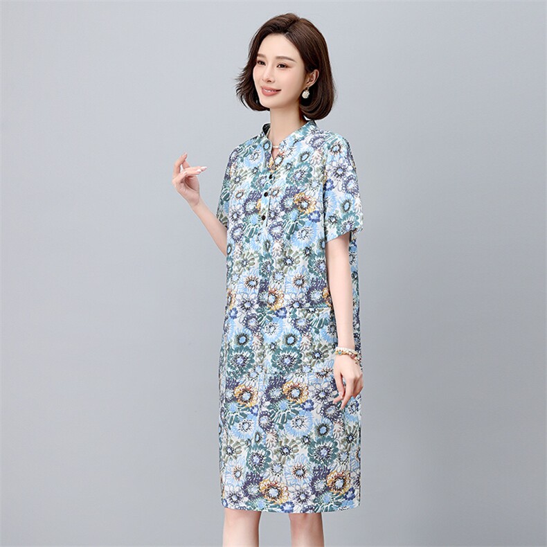 碎花连衣裙2025新款夏季纯棉超火宽松显瘦直筒裙中年妈妈休闲裙子,女装连衣裙,依恋蒂丝