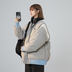 韩系撞色拼接字母2025冬新款女学生短款面包服棉衣外套C513-P100