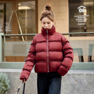 短款羽绒服女2024冬季新款小个子独特减龄漂亮洋气红色立领面包服图片