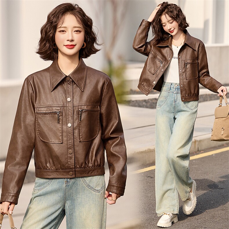 2025年春季现货时尚潮流女装精品皮衣外套,女装皮衣,1C078