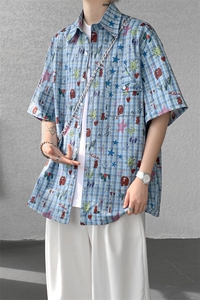 CS1141-特P35 控68 花衬衫男短袖夏季休闲薄款冰丝半袖宽松大码图片