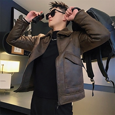 AY10/P138控178冬季社会小伙加绒加厚休闲翻领皮毛一体男卡其首，男装棉衣，星座305B-1