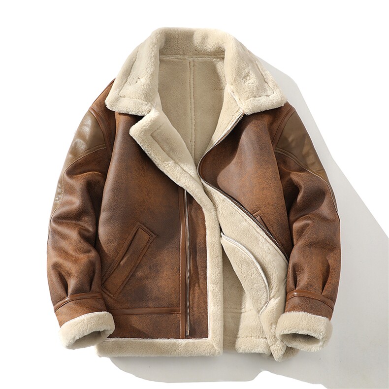 冬季保暖外套皮毛一体加厚夹克羊羔毛外套白底8907p215，男装棉衣，电商A203-1