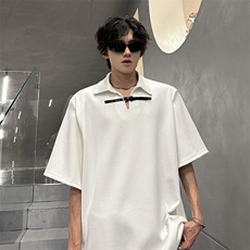 高克重夏季翻领Polo衫重磅垫肩皮带装饰短袖美式潮牌T恤947P45，男装T恤，电商A458A