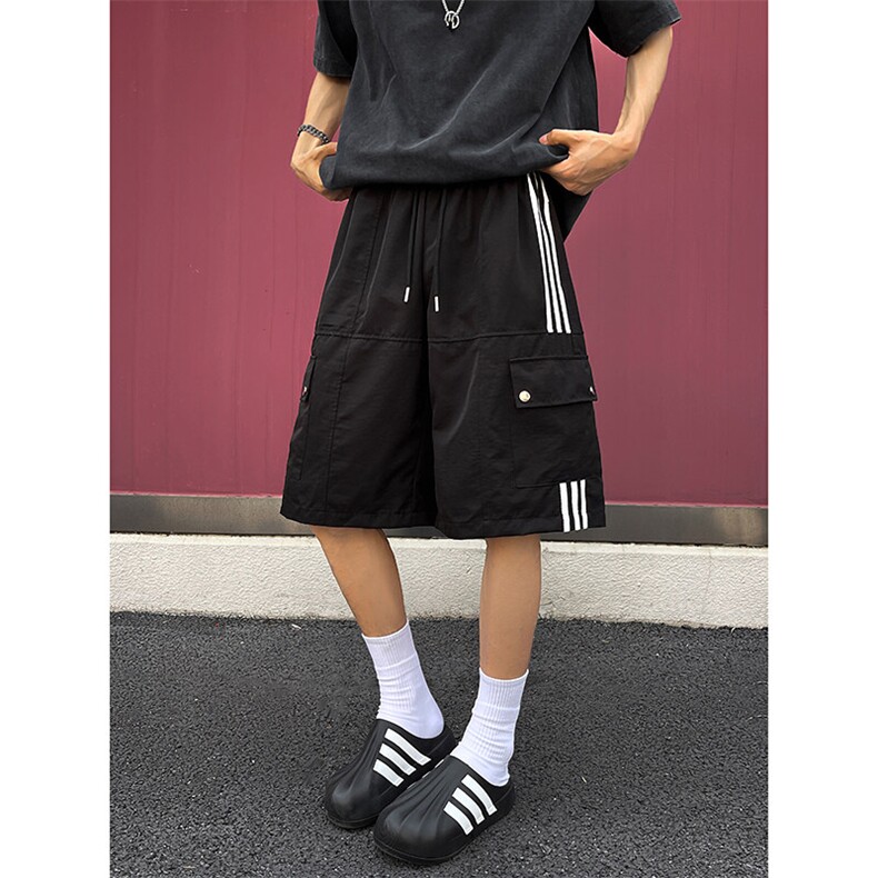 8XL-M三条杠工装短裤大码休闲运动中裤条纹冰丝五分裤DK1303/P48,男装牛仔裤,电商B238
