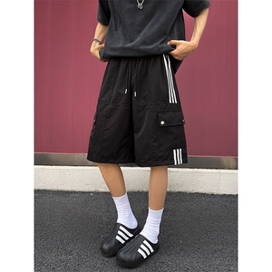 8XL-M三条杠工装短裤大码休闲运动中裤条纹冰丝五分裤DK1303/P48图片