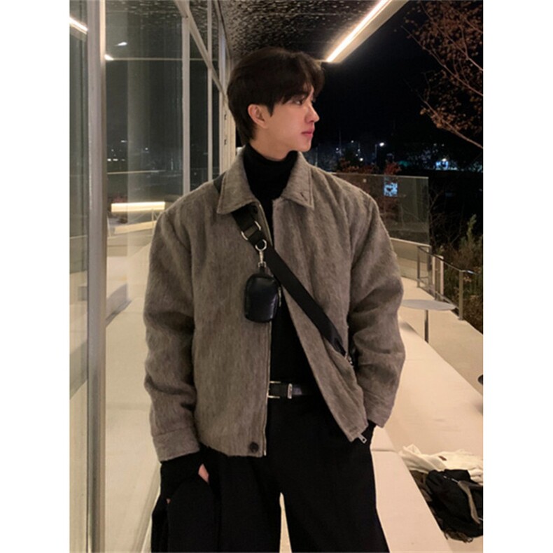 【现货】韩版短款男潮流灰色毛呢夹克外套翻领DKNZ001特P105，男装毛呢大衣，星座1004（原星座815-3）