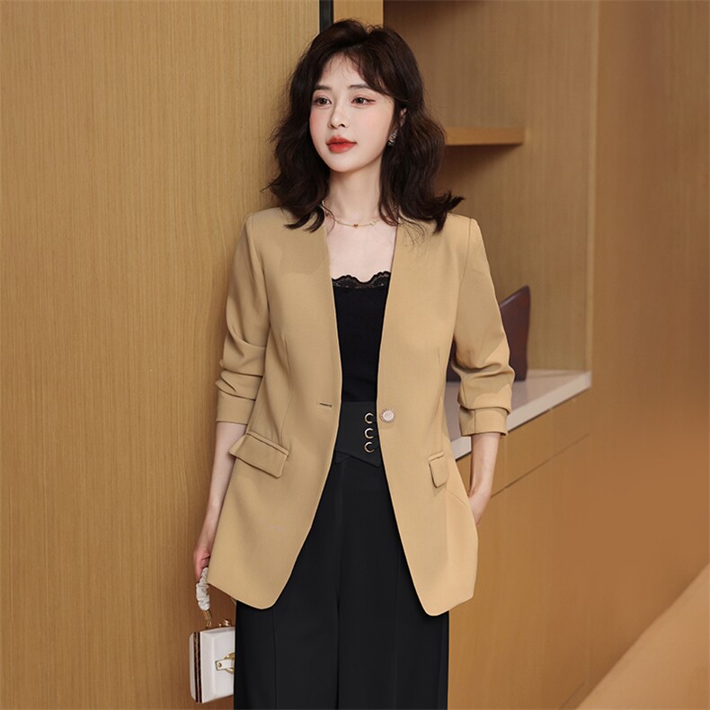 黑色西装外套女2024年春秋新款小个子休闲高级感炸街气质百搭外套,女装西装,火爆靓佳人