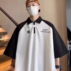 美式半拉链polo衫男生短袖夏季翻领T恤高街潮流休闲衣服，男装T恤，星座506A