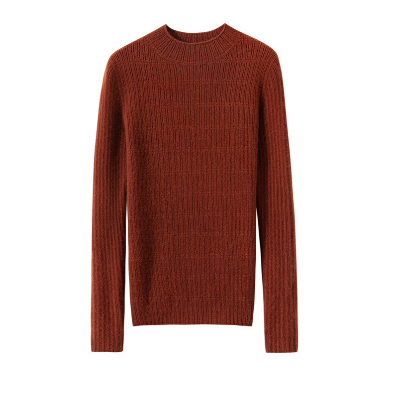 2025年秋季长袖套头时尚百搭通勤简约休闲无缝竹节半高领，女装羊绒衫，轻暖羊绒