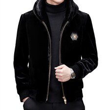 新款2021中年男士连帽外套金貂绒商务休闲保暖夹克MSNAGM682-P225，男装夹克，电商B212（原钱塘6029）