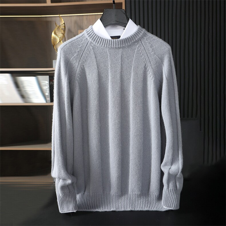 高品质男士羊毛插肩圆领毛衣简约百搭舒适保暖，男装羊绒套衫，台绒羊绒
