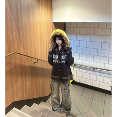 重磅北极绒座山雕大毛毛领毛衣外套冬美式复古休闲慵懒风针织开衫，男装针织衫/毛衣，电商A486