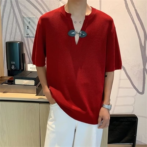 针织短袖t恤男士轻熟风潮流设计感V领polo衫夏季BT201-P46图片