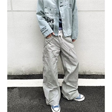 2025秋冬泼墨弯刀牛仔裤水洗灰色潮牌设计男女宽松长裤K6740-P69，男装牛仔裤，星座412-3