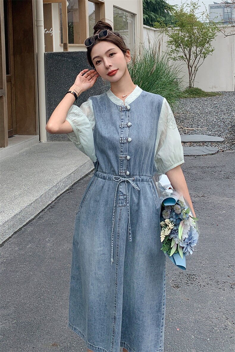时尚显瘦夏季牛仔连衣裙中长款女气质百搭宽松显高裙子,女装连衣裙,秋水欣儿