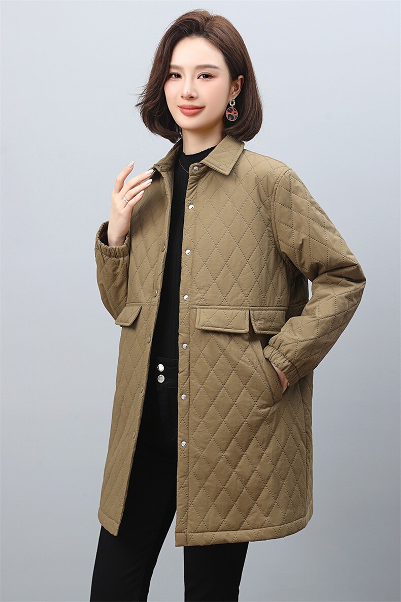 2024秋冬新款高品质长外套女格子纹时尚休闲棉衣,女装棉衣/棉服,悦见她