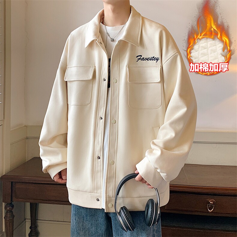 麂皮绒多口袋棉服宽松翻领加棉夹克男大码小众外套J611J加棉-P85图片