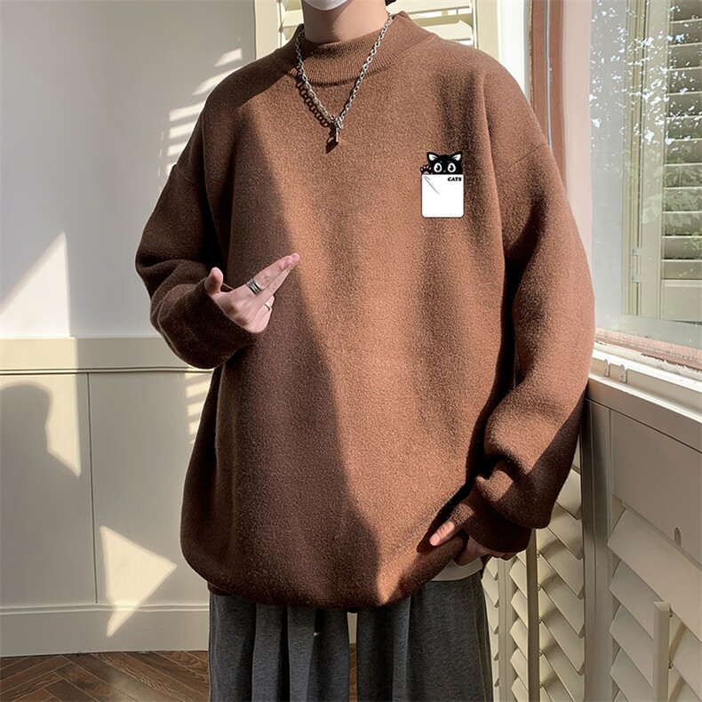 半高领毛衣男大码胖子针织衫毛线衣M18397-P45加绒款-P65,男装针织衫/毛衣,电商A040