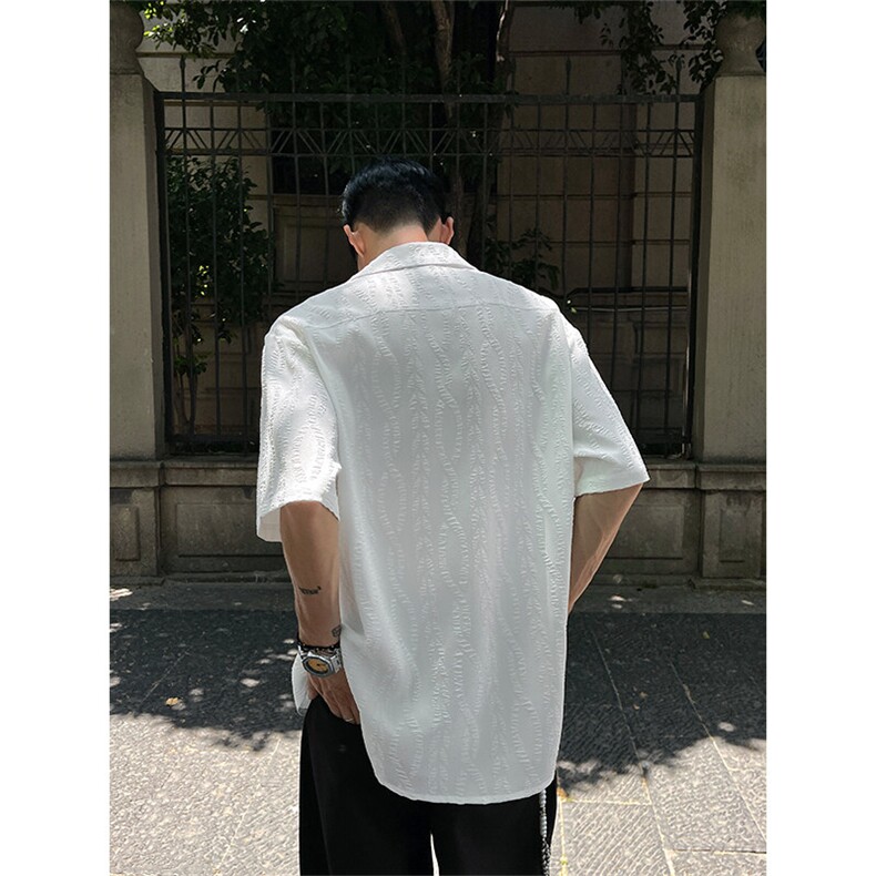 CS6020-P40控68夏季新款麻花提花古巴领短袖衬衫男,男装衬衫,电商A058-1（原电商C417）